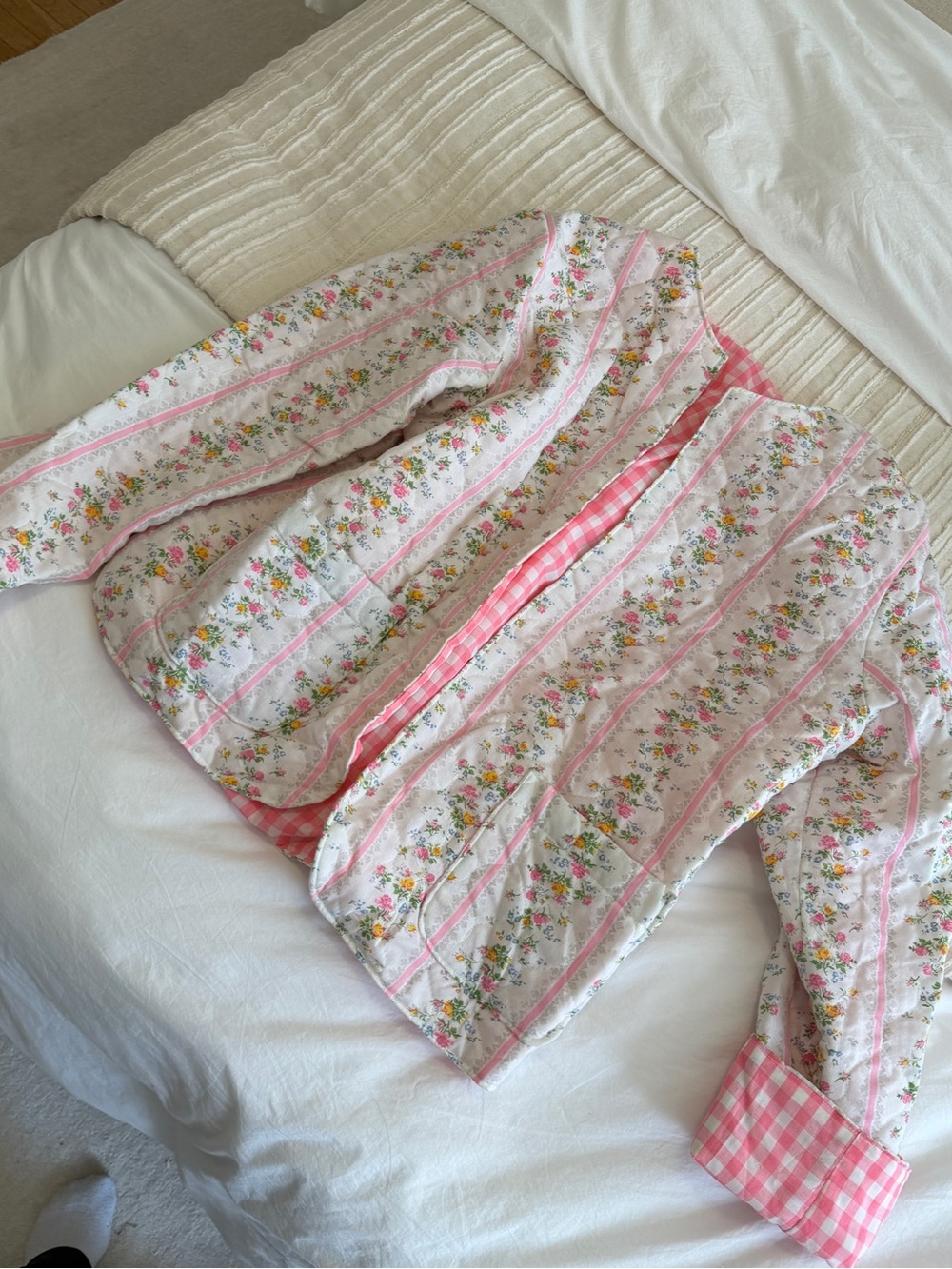 Girls Pink Floral Stripe Cotton Pajama Top